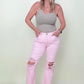 Risen Pink High Rise Distressed Kick-Flare Jeans