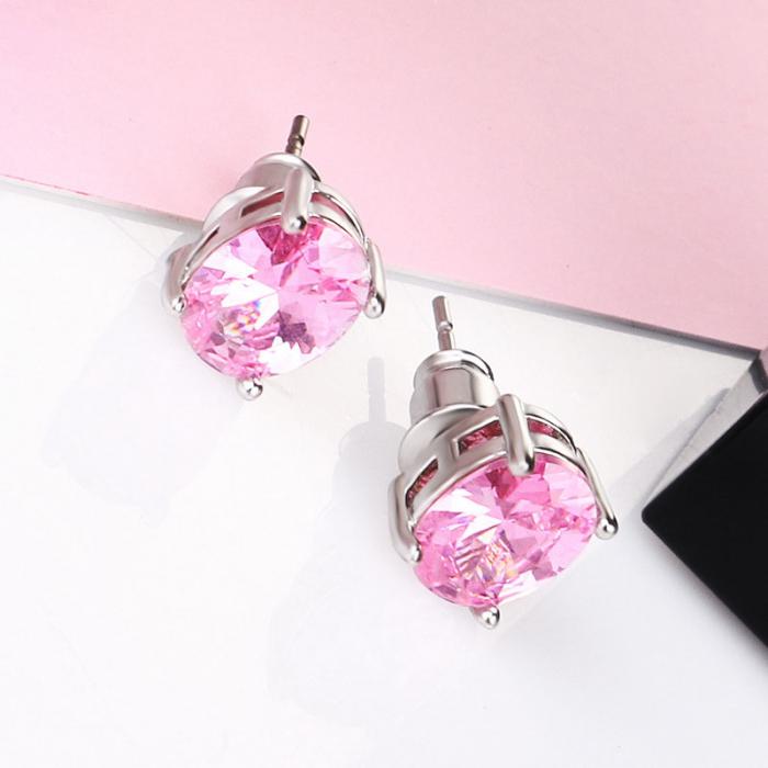 Pink Ice Zirconia Oval Solitaire Stud Earrings