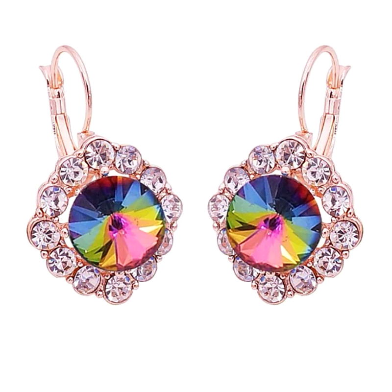 Rainbow Crystal Leverback Earrings for Women