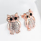 Rosy Zirconia Owl Stud Earrings for Women