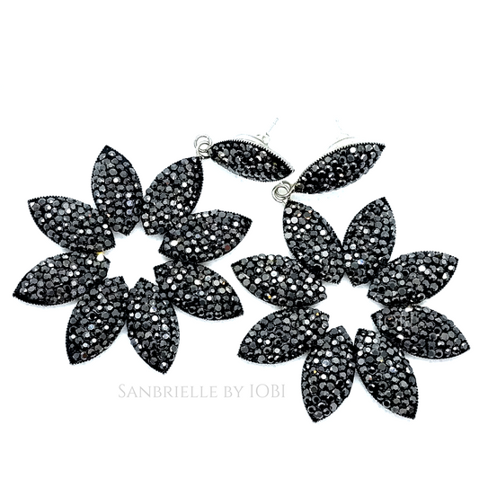 Black Turkish Crystal Flower Earrings