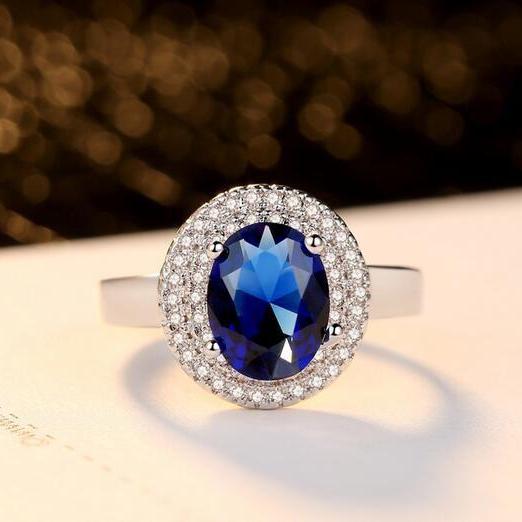 Princess Blue Zirconia Double Halo Ring