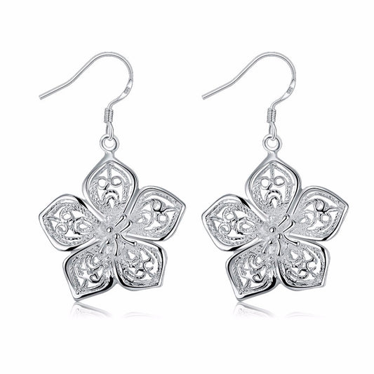 Silver Hibiscus Flower Earrings for Women