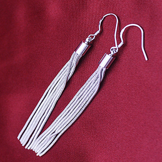 Sleek Silver Strings Tassel Earrings