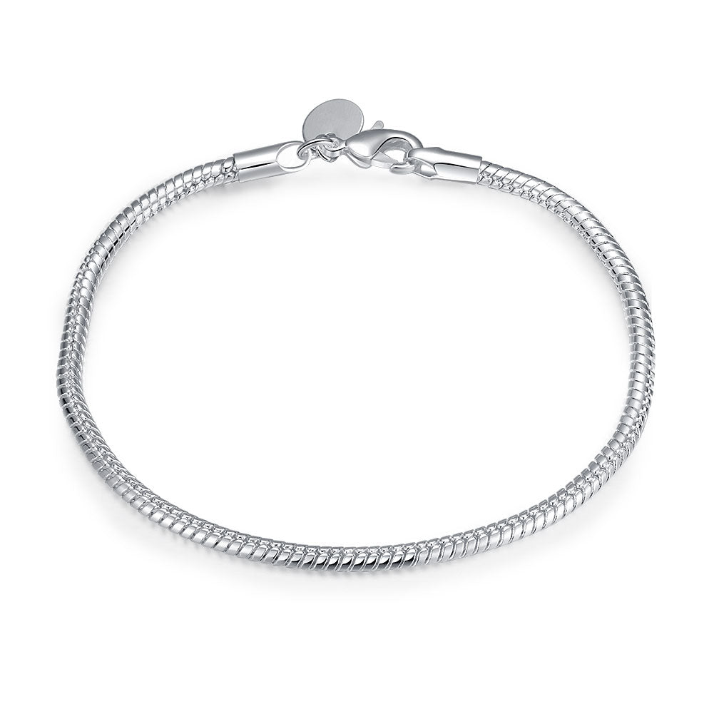 Sophisticated Silver Snake 7.75 Inch 3mm Wide Chain Bracelet for Women
