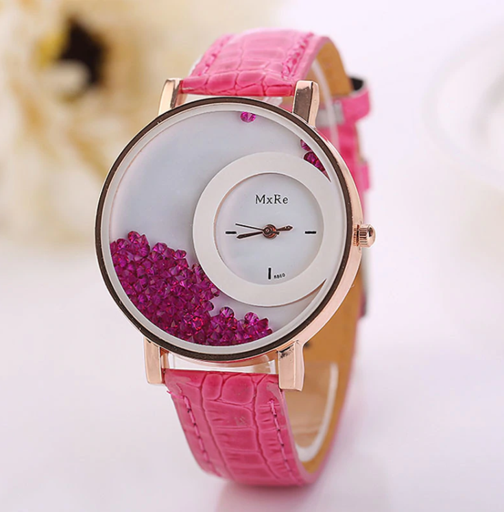Time to Shine! Oversize Wrist Watch with Floating Crystals