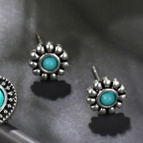 Flower Totem Turquoise Stud Earrings