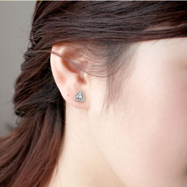 Tiana .42CT Trillion Cut Halo IOBI Simulated Diamond Stud Earrings for Woman