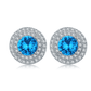 Tropical Blue CZ Double Halo 14K White Gold Plated Stud Earrings for Woman