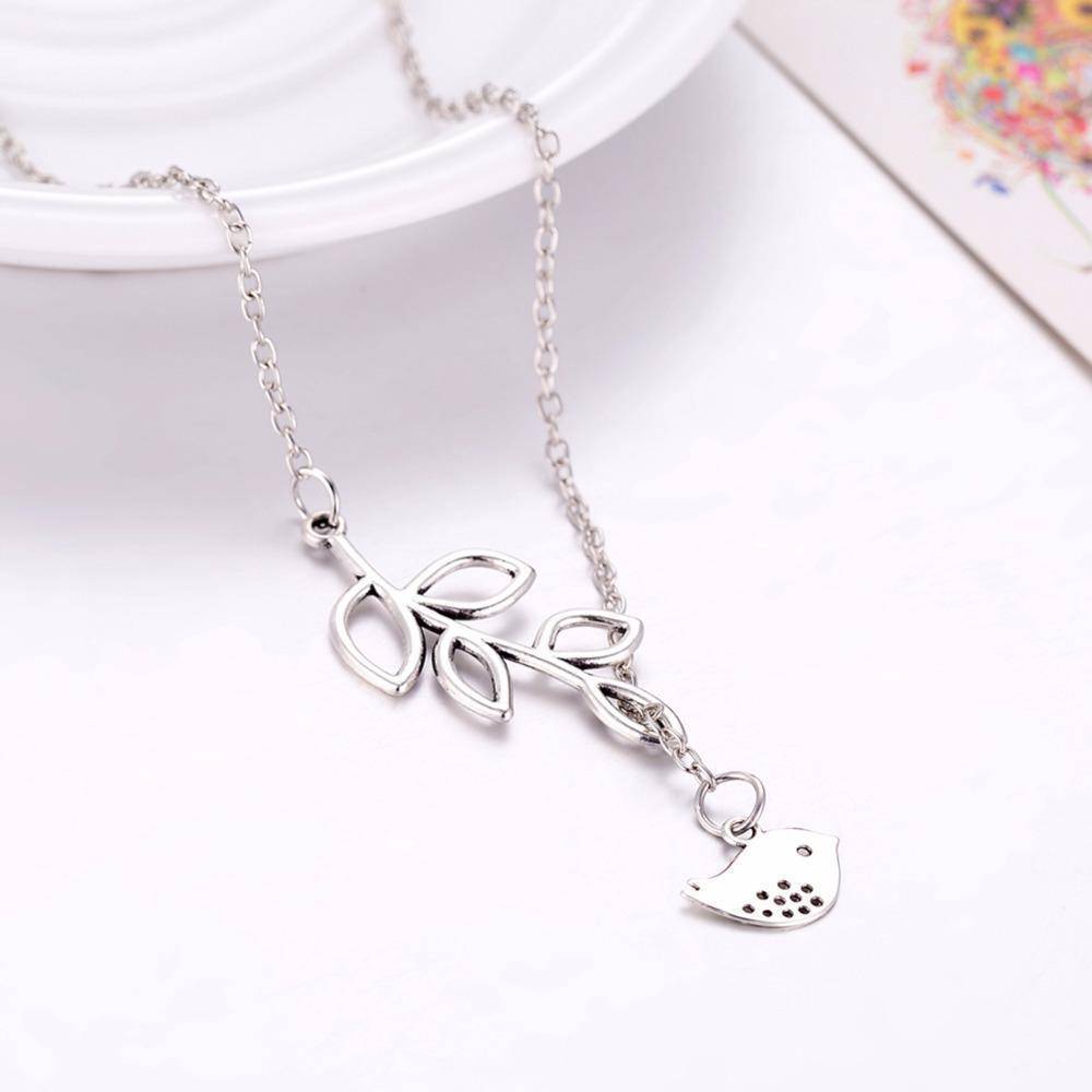 14K White Gold Plated Cute Bird Leaf Vine Thread Necklace for Woman Everyday Wear or Gift
