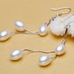 White Triple Genuine Freshwater Pearl Sterling Silver Tassel Earrings for Women