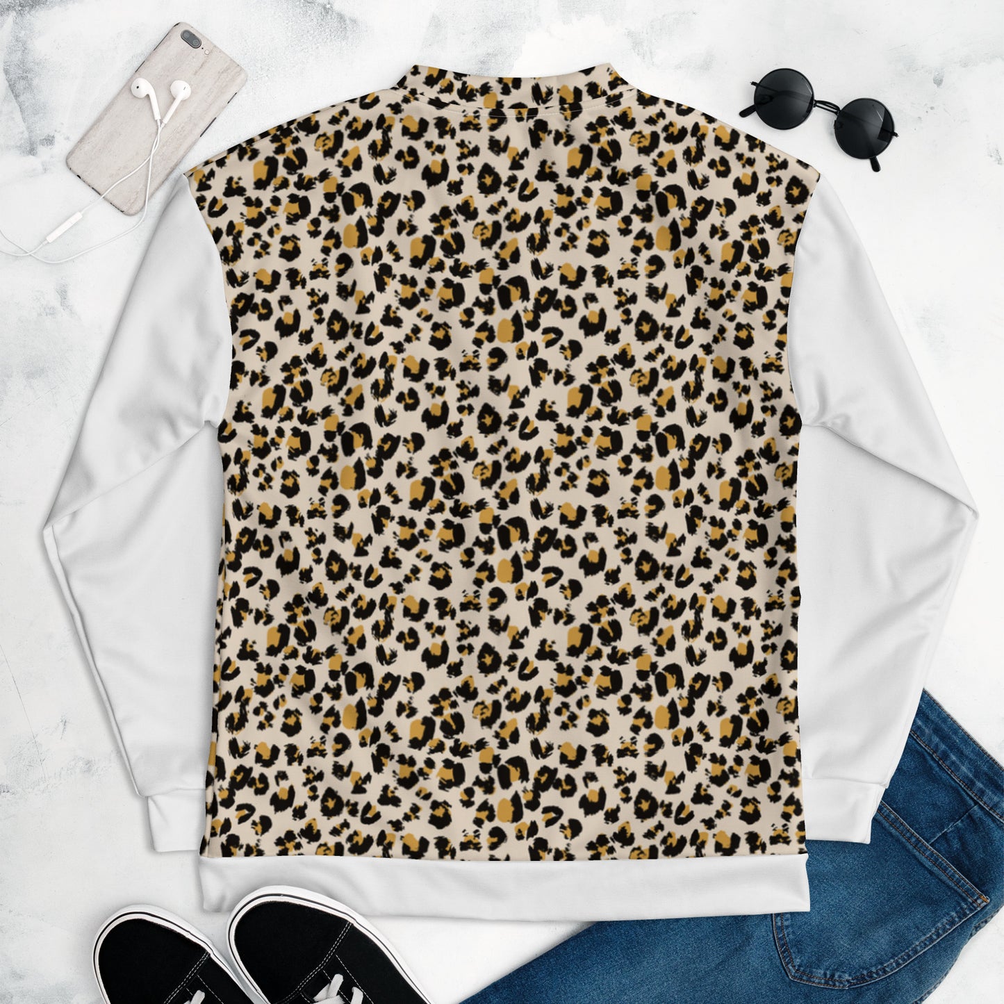 Women Bomber Jacket With Pockets Zipper Premium Quality Leopard Design by IOBI Original Apparel