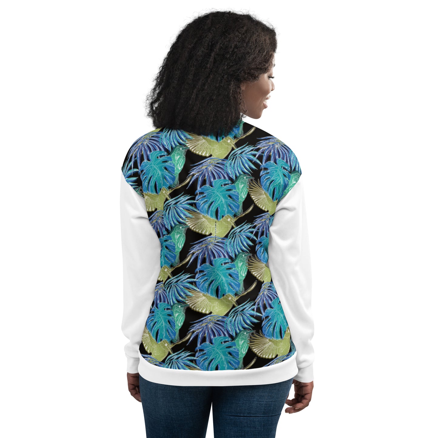 Women Bomber Jacket With Pockets Zipper Premium Quality Thermal Tropical Bird Design by IOBI Original Apparel