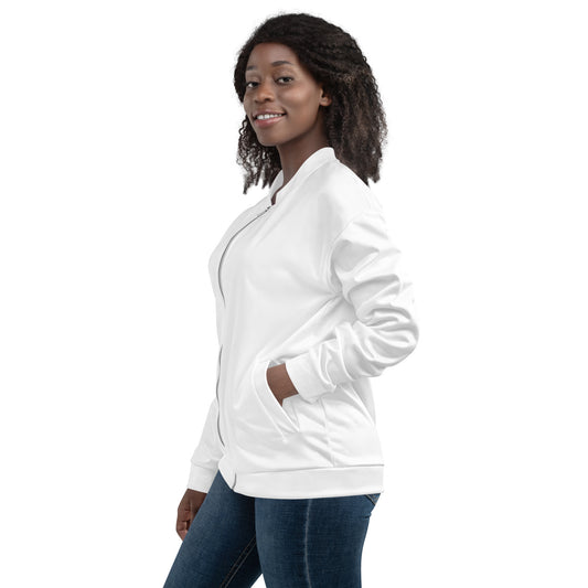 Women Bomber Jacket With Pockets Zipper Premium Quality Classic White Design by IOBI Original Apparel