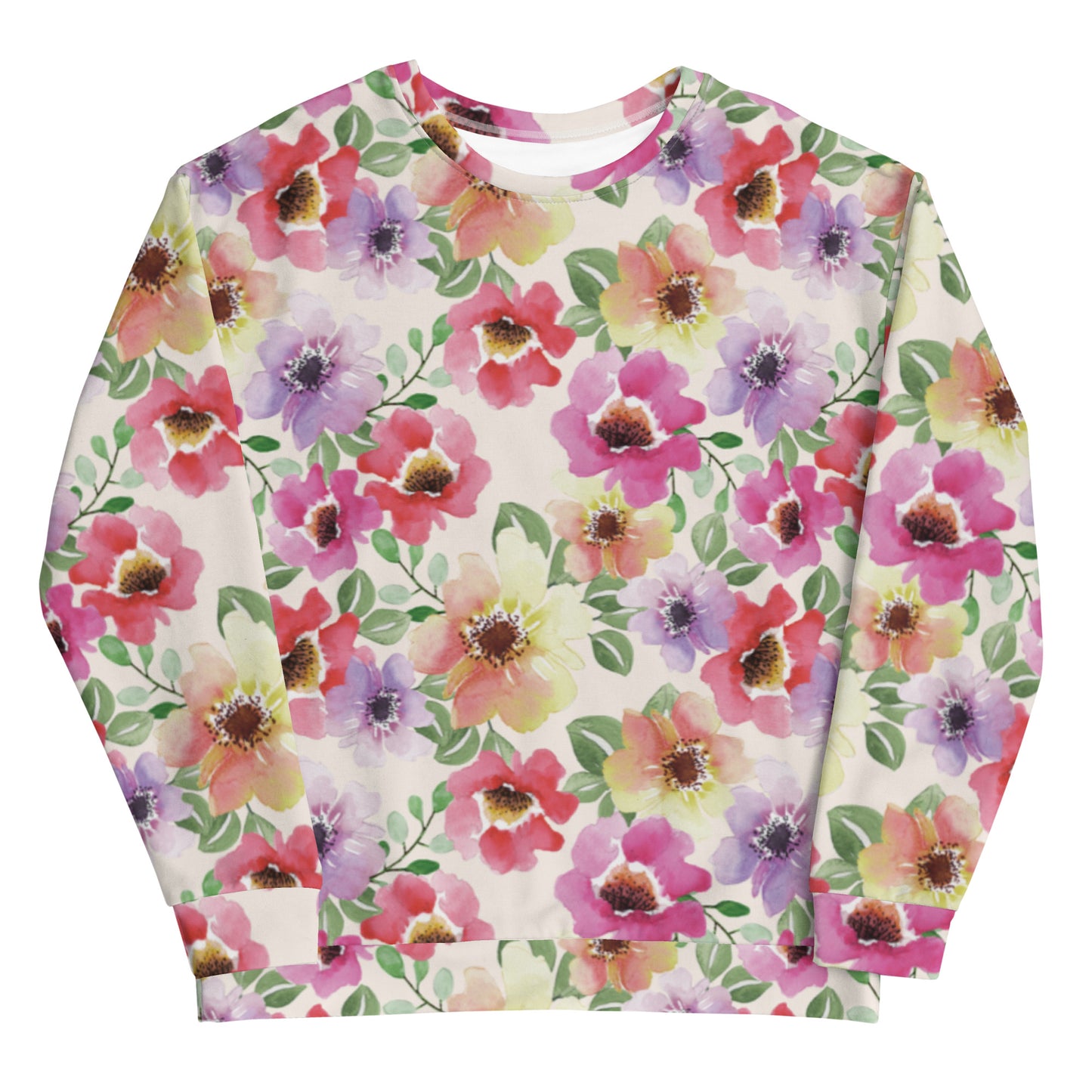 Women Sweatshirt Premium Quality Your Favorite All Over Print Hand-Sewn Poppy Bloom Flowers Design by IOBI Original Apparel