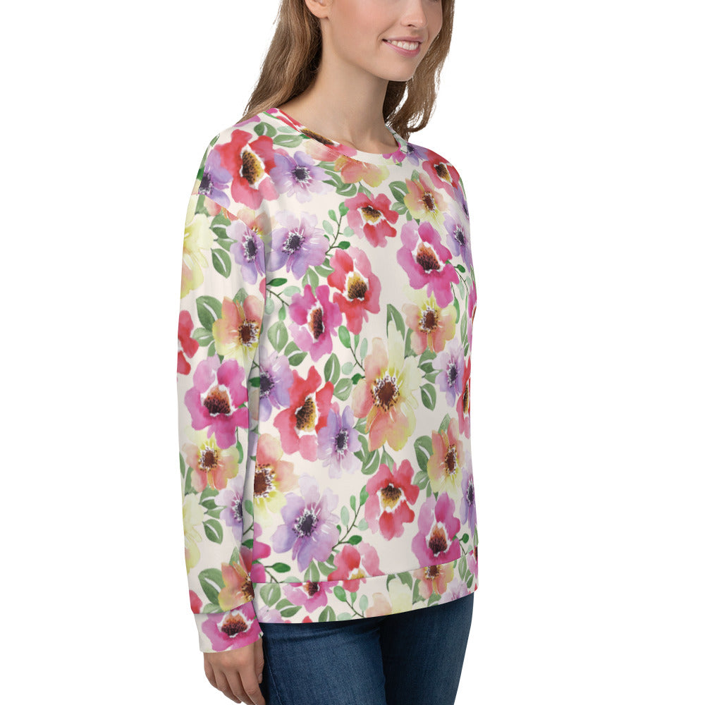 Women Sweatshirt Premium Quality Your Favorite All Over Print Hand-Sewn Poppy Bloom Flowers Design by IOBI Original Apparel