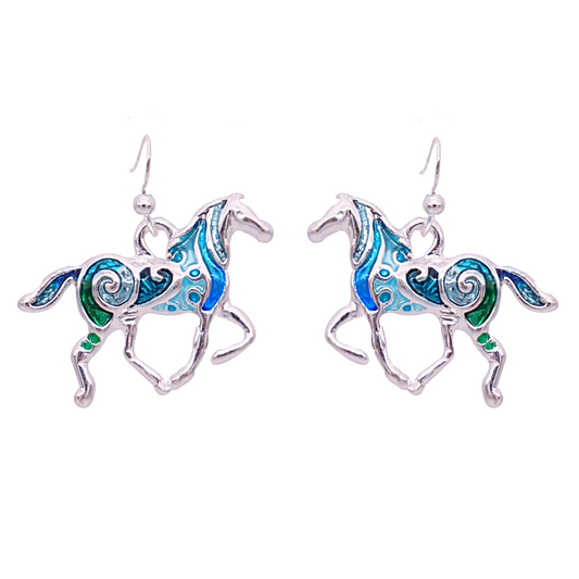 Horse In Blue Enamel Design Earrings for Woman