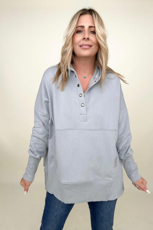 Batwing Sleeve Buttoned Hoodie with Pockets