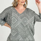 BiBi Aztec Print French Terry V Neck Top