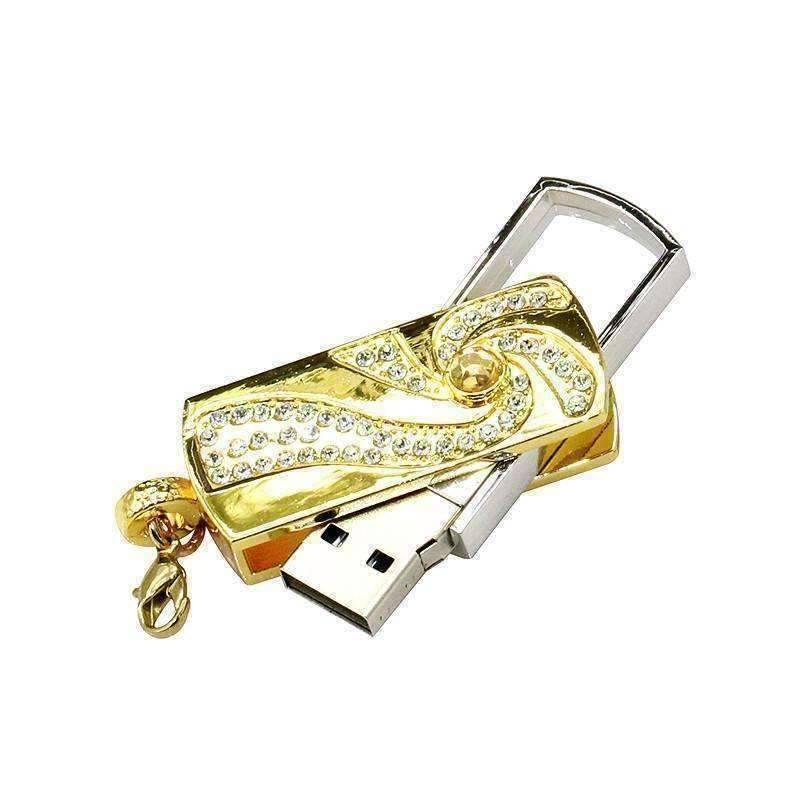 Feshionn IOBI accessories Gold 8G Swirling Crystal Encrusted USB Flash Drive Memory Stick