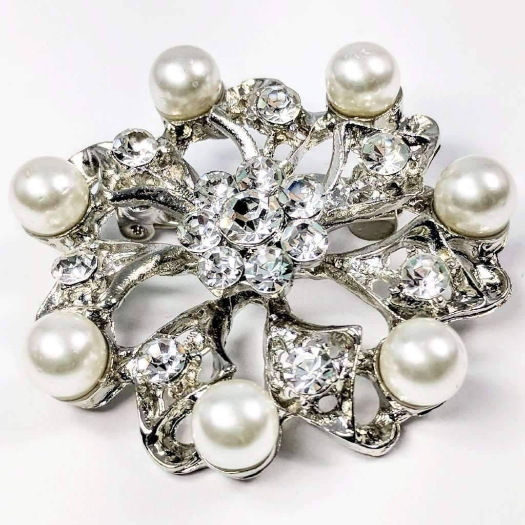 Feshionn IOBI accessories Pearl Pearl Pinwheel Crystal Encrusted Brooch Sweater Pin