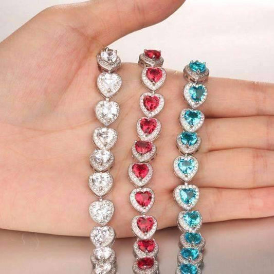 Feshionn IOBI bracelets 17 / Passion Red ON SALE - Love Game CZ Heart Tennis Bracelet