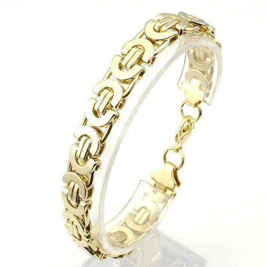 Feshionn IOBI bracelets 9.5 / Gold Alpha 8mm Flat Byzantine Link 18K Gold Plated Stainless Steel Men's Bracelet