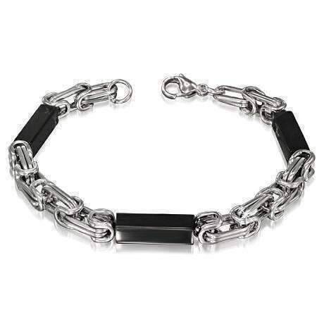 Feshionn IOBI bracelets Black Sleek Mechanic's Link Black & Stainless Steel Men's Bracelet