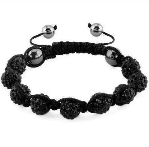 Feshionn IOBI bracelets Black Sparkly Crystals Hand Made Shamballa - Black Crystal and Hematite Shamballa Bracelet