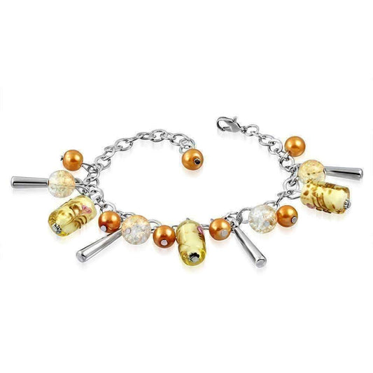 Feshionn IOBI bracelets Classy Gold Barrel Lamp Work Glass Beaded Charm Bracelet ~ Two Classy Colors to Choose