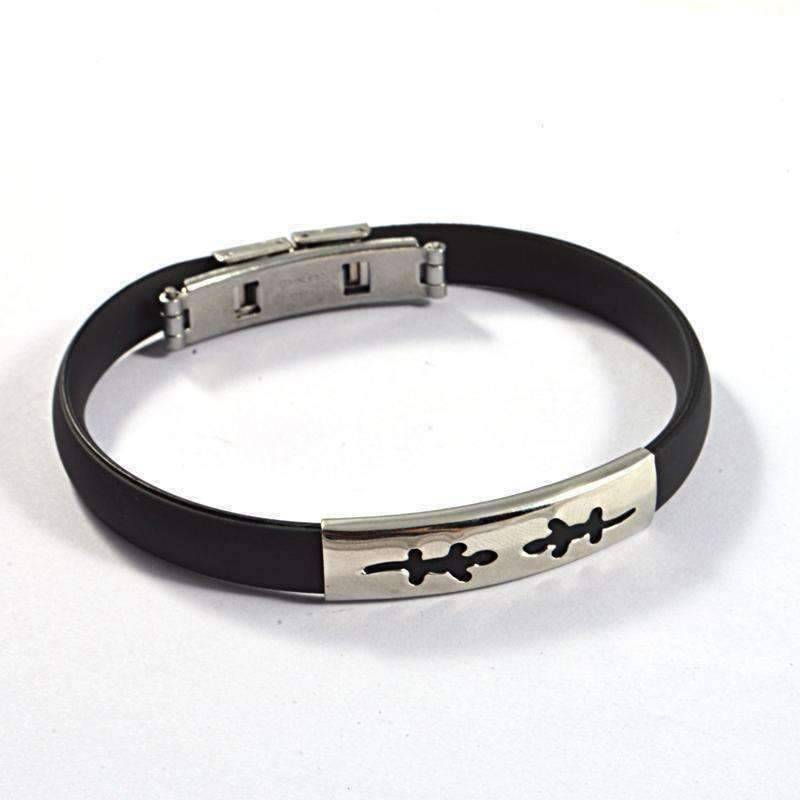 Feshionn IOBI bracelets Large Gecko Black Band Silicone Bracelet with Stainless Steel Cut Out Designs ~ Choose Your Design