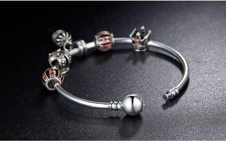 Feshionn IOBI bracelets ON SALE - Red Queen Crystal Crown Silver Bangle Bracelet