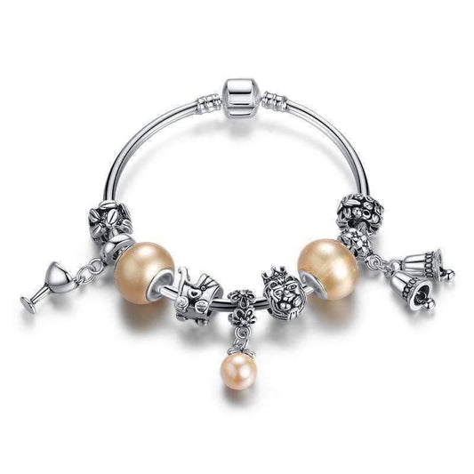 Feshionn IOBI bracelets Pearl ON SALE - Peach Champagne Celebration Charm Bead Collection Silver Bangle Bracelet