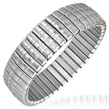 Feshionn IOBI bracelets Stainless Steel Large Triple Line Domed Bar Link Stainless Steel Stretch Bracelet