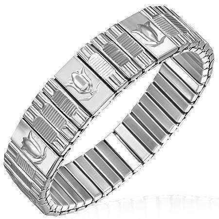 Feshionn IOBI bracelets Stainless Steel Tulip Embossed 18k Gold Plated or Stainless Steel Stretch Link Bracelet