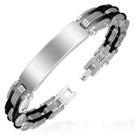 Feshionn IOBI bracelets Stainless Steel w/ Black Rubber Engravable ID Bracelet