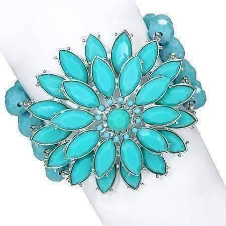 Feshionn IOBI bracelets Turquoise ON SALE - "Summer Breeze" Turquoise Flower Medallion Beaded Stretchy Bracelet