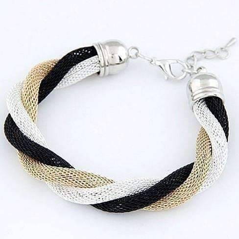 Feshionn IOBI bracelets Twisted Metallic Mesh Bracelet- Black Gold & Silver