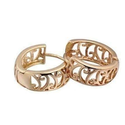 Feshionn IOBI Earrings 18k Gold Wave Pattern 18k Gold Filled Open Work Filigree Huggie Hoop Earrings