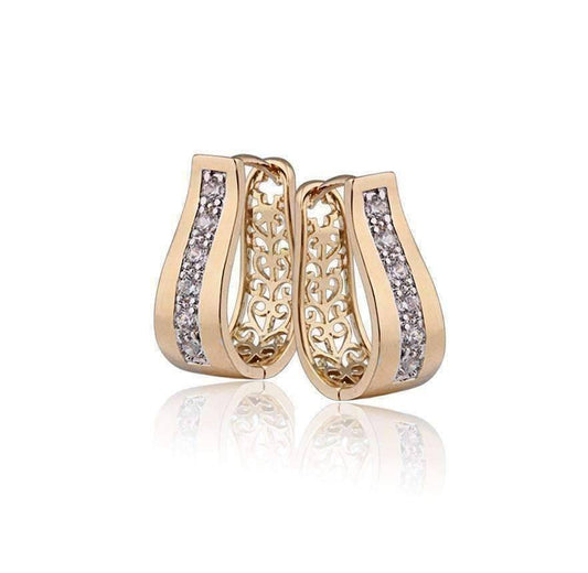 Feshionn IOBI Earrings 18K Yellow Gold ON SALE - OB Youthful Collection - Crystal Diamonds Channel Set Filigree Hoop Earrings