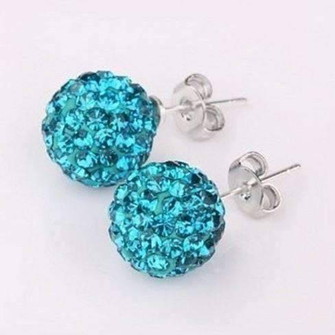 Feshionn IOBI Earrings Aqua Blue Shamballa Aqua Blue Crystals on 925 Silver Stud Earrings