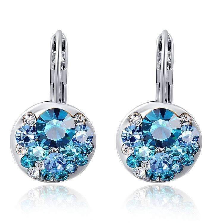 Feshionn IOBI Earrings Aqua Party Confetti Austrian Crystal White Gold Plated Leverback Earrings