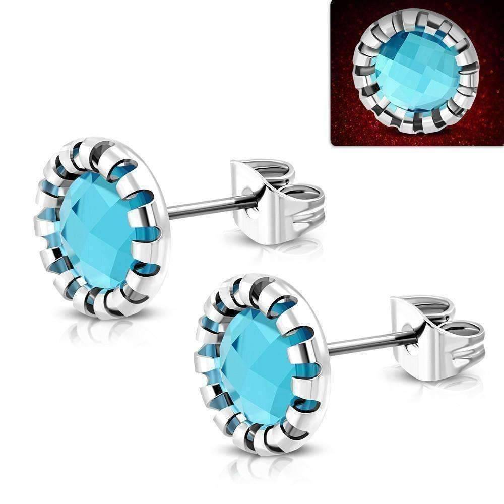 Feshionn IOBI Earrings Aqua / Stainless Steel ON SALE - Aurora Borealis Glass Button Stud Stainless Steel Earrings