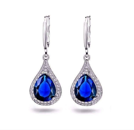 Feshionn IOBI Earrings Beau Monde Pear Cut Simulated Sapphire and Milgraine Hoop Earrings