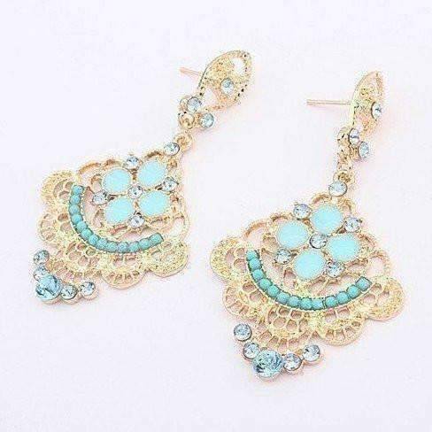 Feshionn IOBI Earrings Blue "Charlotte's Oceanside" Aqua Chandelier Earrings