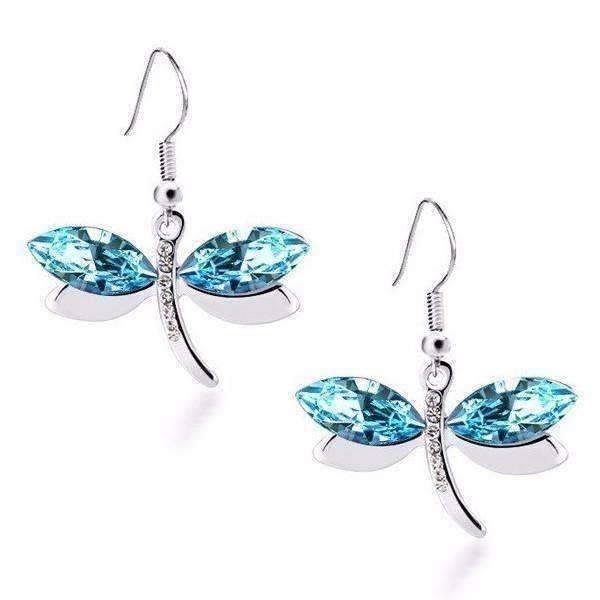 Feshionn IOBI Earrings Blue Winged Austrian Crystal Dragonfly Dangle Earrings