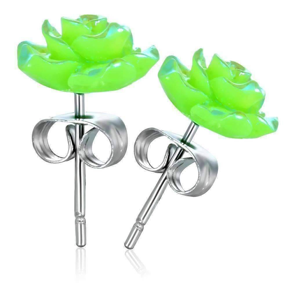 Feshionn IOBI Earrings CLEARANCE - Shimmering Green Rose Stud Earrings