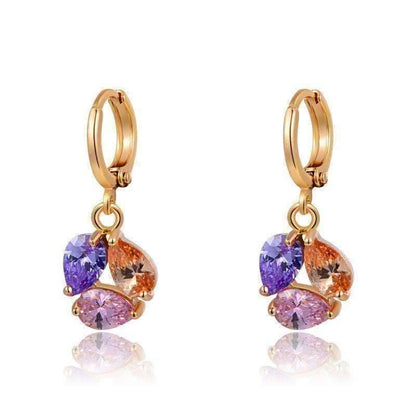 Feshionn IOBI Earrings Colorful Gold ON SALE - Crystal Cluster Dangling Charm Earrings