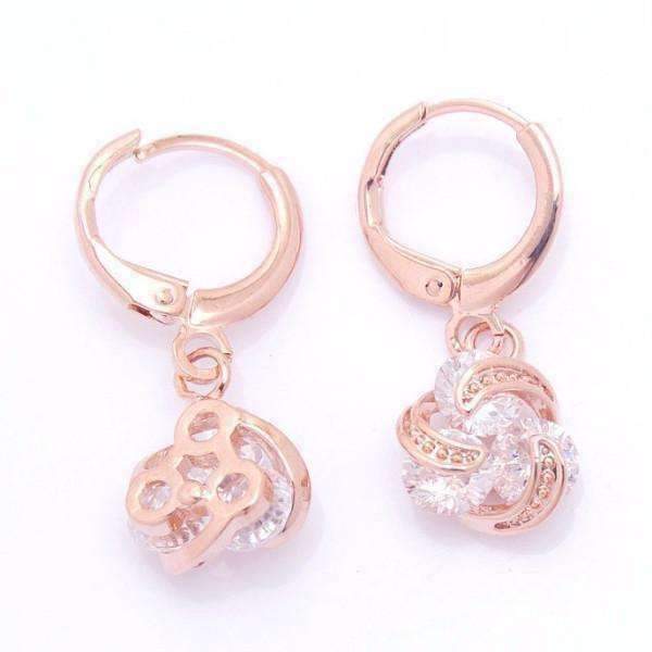 Feshionn IOBI Earrings Dangling Three Crystal 18K Rose Gold Spiral Love Knot Earrings