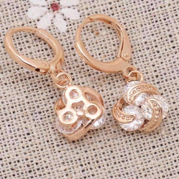 Feshionn IOBI Earrings Dangling Three Crystal 18K Rose Gold Spiral Love Knot Earrings